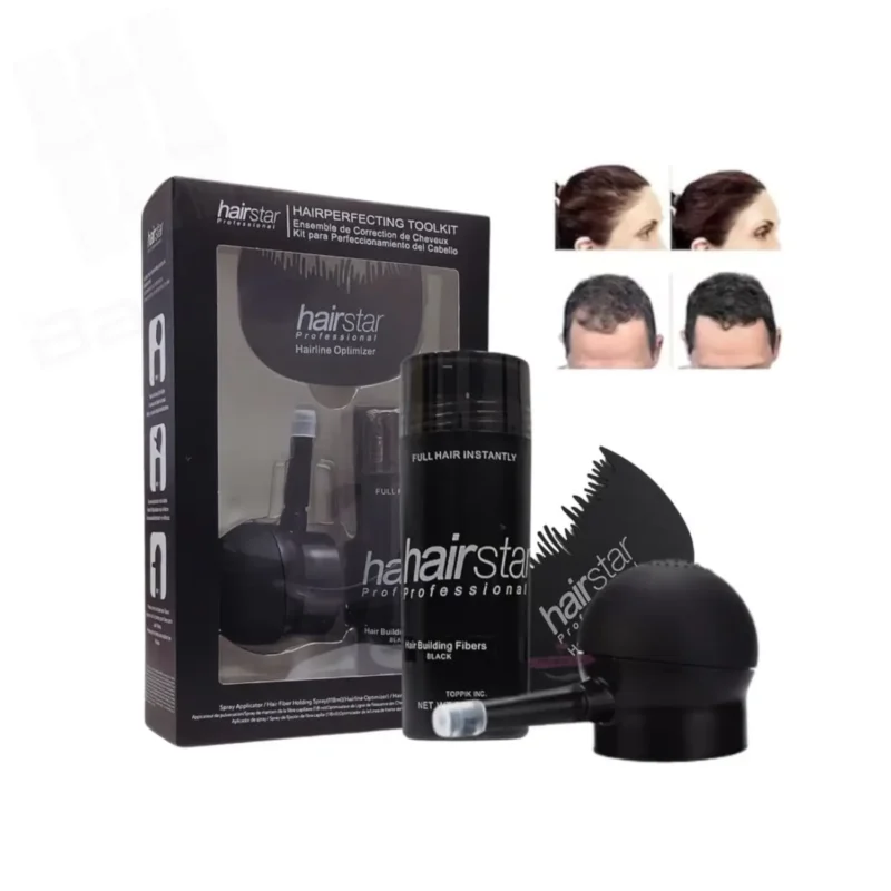 Kit profesional de fibra capilar negra con bomba difusora y plantilla - Imagen 1