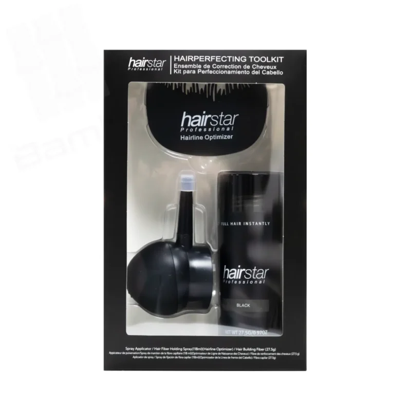 Kit profesional de fibra capilar negra con bomba difusora y plantilla - Imagen 3