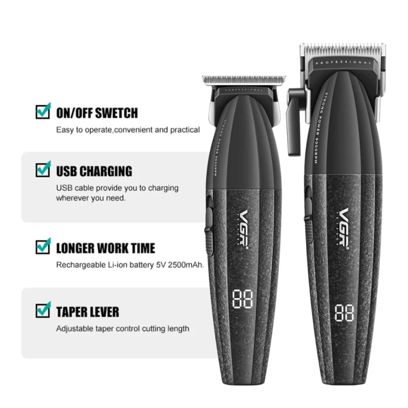 Combo Clipper Y Trimmer VGR V-640 Black 9000 RPM Profesional - Imagen 2